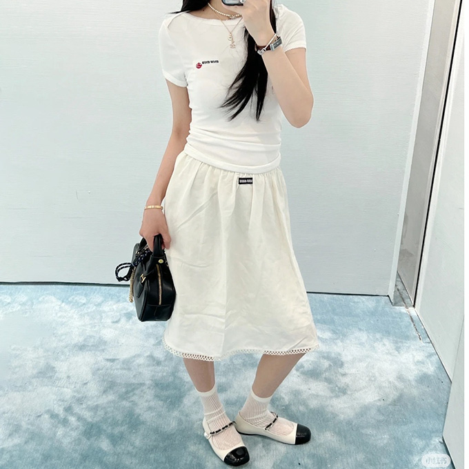 9A+ quality miu miu cotton-blend shirt and skirt set